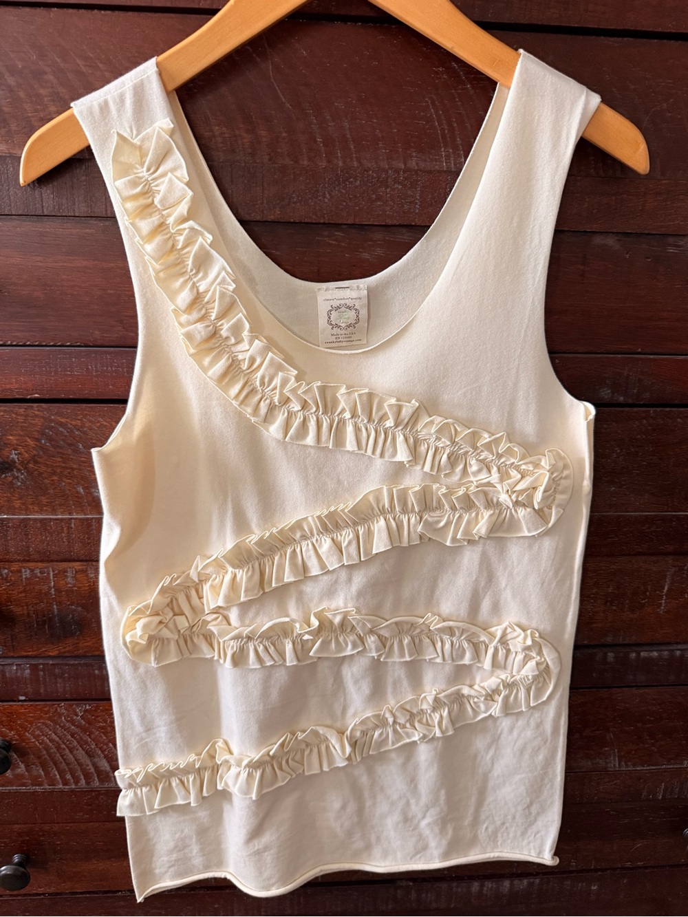Y2K Swanky Baby Vintage Women’s Ivory Ruffle Tank Top